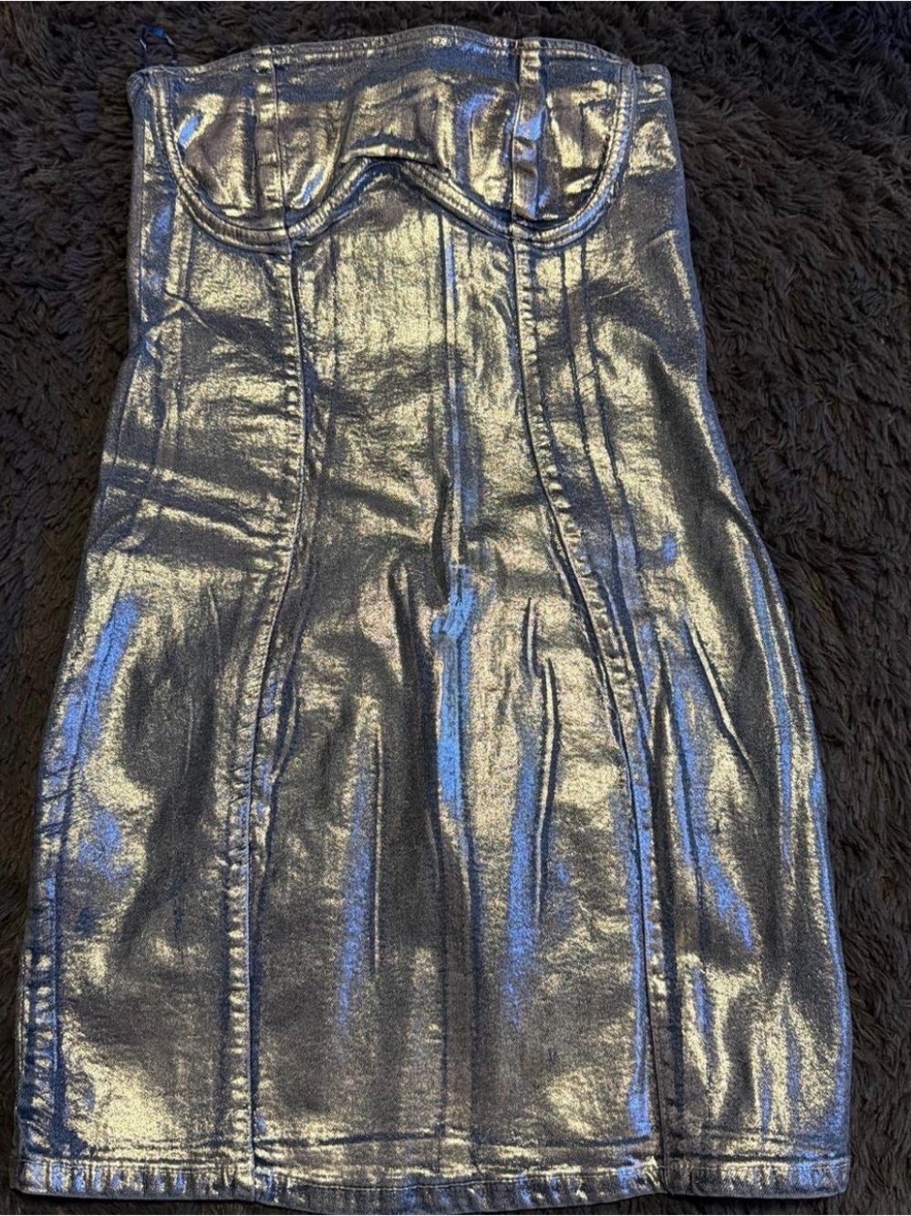 Metallic Silver Denim Dress